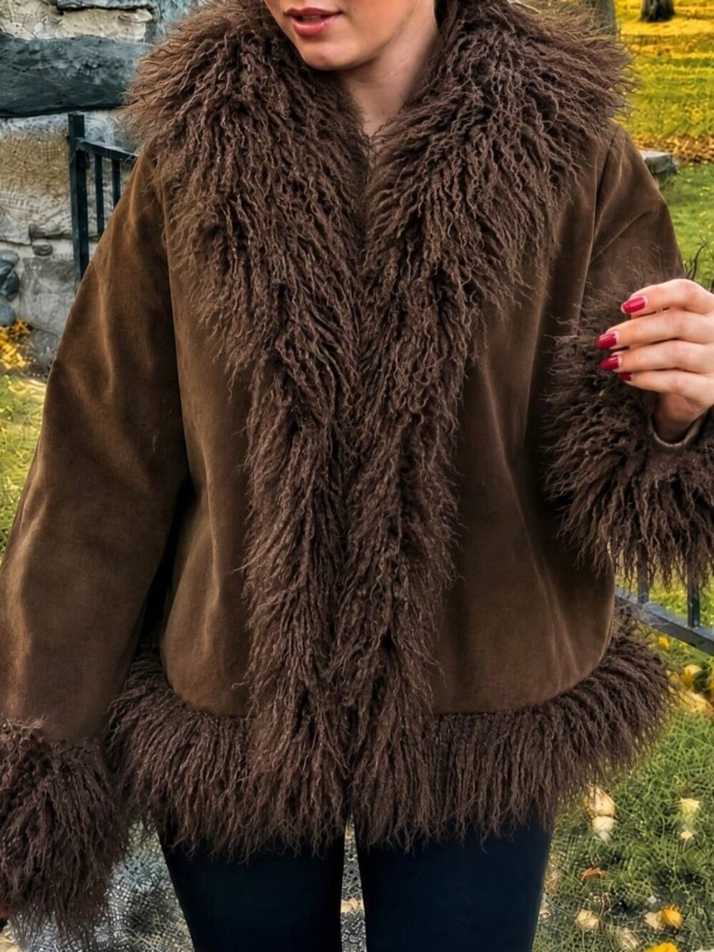 Coffee Brown Casual Women's Faux Suede Short Jacket - Picture 5 of 5